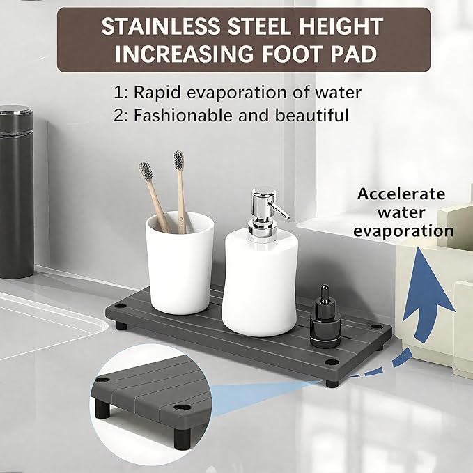 Quick Dry Sink Caddy Kitchen Sink Organizer, Water Absorbing Stone Tray for Sink, Stone Drying Tray, Diatomite Faucet Mat & Protector, Dispenser Sponge Holder, Stone Soap Tray for Bathroom Counter - Image 3