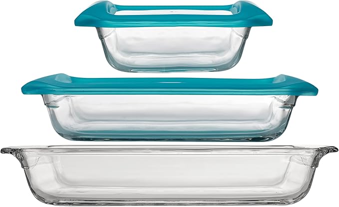 Libbey Baker’s Premium 5 Piece Glass Baking Dish Set, Stackable Casserole Dish with Lid Set, Baking Glassware for Casseroles, Lasagna, Brownies by Libbey