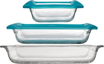 Libbey Baker’s Premium 5 Piece Glass Baking Dish Set, Stackable Casserole Dish with Lid Set, Baking Glassware for Casseroles, Lasagna, Brownies by Libbey