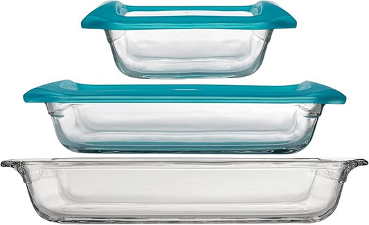 Libbey Baker’s Premium 5 Piece Glass Baking Dish Set, Stackable Casserole Dish with Lid Set, Baking Glassware for Casseroles, Lasagna, Brownies by Libbey