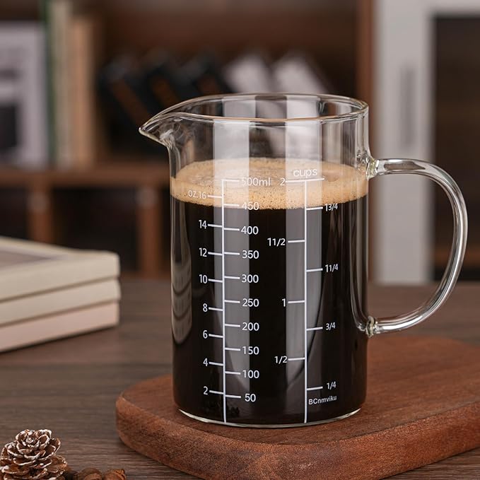 BCnmviku 500ML 2 CUP Glass Measuring Cup With Handle, High Borosilicate Glass Three Scales (OZ, Cup, ML/CC for Kitchen or Restaurant Easy To Read - Image 6