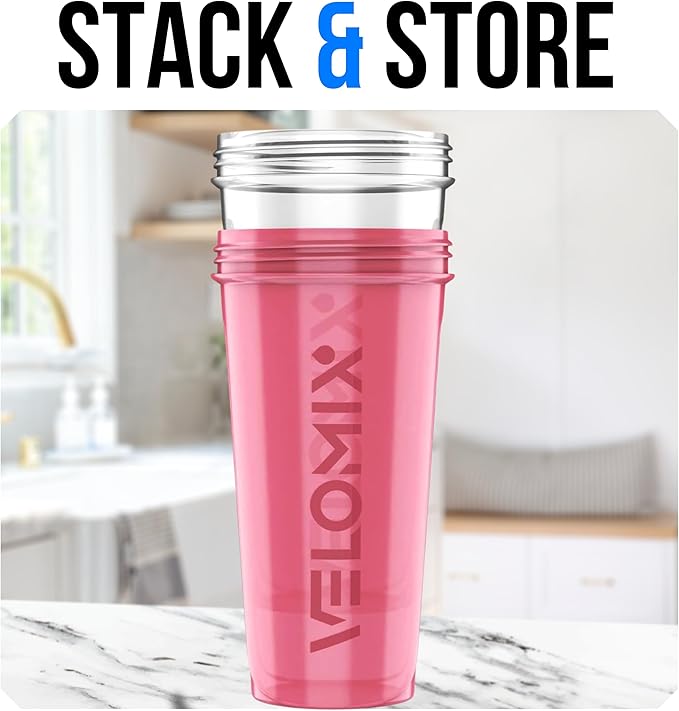 VELOMIX -2 Pack- 28 oz Protein Shaker Bottles for Protein Mixes - 2x Wire Whisk | Leak Proof Shaker Cups for Protein Shakes and Pre Workout | Protein Shaker Bottle Pack (B6) Pink/Transparent