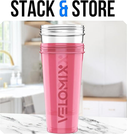 VELOMIX -2 Pack- 28 oz Protein Shaker Bottles for Protein Mixes - 2x Wire Whisk | Leak Proof Shaker Cups for Protein Shakes and Pre Workout | Protein Shaker Bottle Pack (B6) Pink/Transparent
