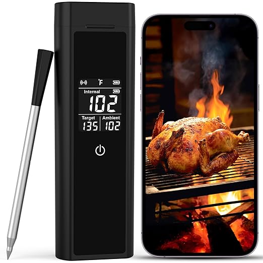 Wireless Meat Thermometer Bluetooth Digital, Smart Meat Thermometer Digital with IP67 Waterproof Probe ±1.8°F Accuracy, Rechargeable Thermometer for Grill, Smoker & BBQ