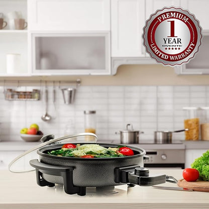 OVENTE 11.5-Inch Electric Skillet & Frying Pan, 1400W Nonstick Cooking Pan with Adjustable Temperature Control, Tempered Glass Lid with Steam Vent, Cool-Touch Handles, Easy-Clean Black SK11112B - Image 8