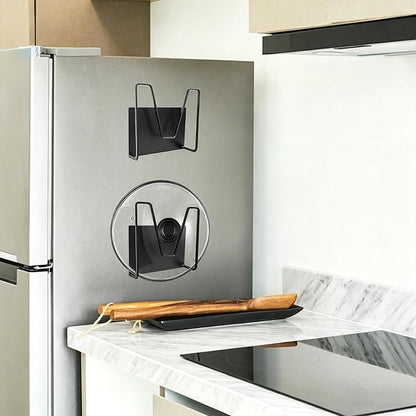 2 Pack Magnetic Pot Lid Holder,Organizer Hanging Saucepan Lid Metal Pot Lid Rack No Drilling, Rustproof, Lid Organizers Inside Cabinet for Small Space Solution & Kitchen Cabinet Organization