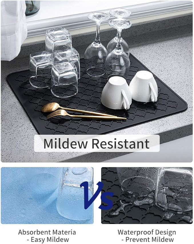 AMOAMI-Dish Drying Mats for Kitchen Counter-Silicone Dish Drying Mat-Kitchen Dish Drying Pad Heat Resistant Mat-Kitchen Gadgets Kitchen Accessories Kitchen Small Appliances(12" x 16", BLACK) - Image 3