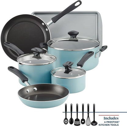 Farberware Cookstart DiamondMax Nonstick Cookware/Pots and Pans Set, Dishwasher Safe, Includes Baking Pan and Cooking Tools, 15 Piece - Aqua - Image 3