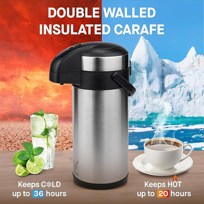 VONDIOR Airpot Coffee Dispenser with Pump - 169 Oz Insulated Stainless Steel Coffee Carafe - Thermal Beverage Dispenser - Coffee Urn for Hot/Cold Water, Party Chocolate Drinks - Image 2