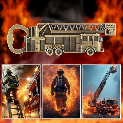 Fire Truck Bottle Opener – Firefighter Gifts for Men, Dad, Grandpa – Bronze Fire Truckt-Shaped Bar Accessory with Gift Bag – Perfect for Birthday Fathers Day Christmas BBQ Camping