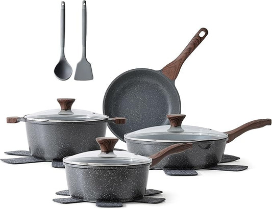 SENSARTE Nonstick Cookware Set 13-Piece, Non Stick Pots and Pans Set with Swiss Granite Coating, Healthy Kitchen Cooking Set, Stay-Cool Handles, PFOA Free by SENSARTE