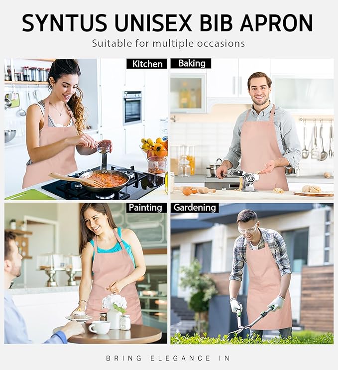 Syntus Apron for Men Women, Adjustable Cooking Kitchen Chef Aprons with 2 Pockets, Cotton/Polycotton/Polyester - Image 7