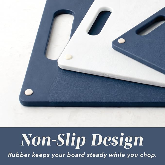 COOK WITH COLOR Non-Slip Cutting Board Set – Kitchen Essentials with Easy Grip Handle for Meat, Veggies, and Fruits, 3 Cutting Boards, Blue and White Marble - Image 3