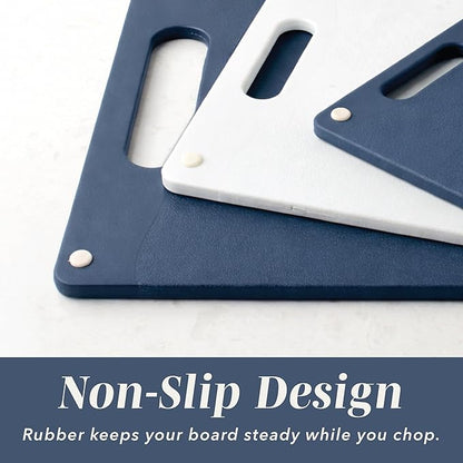 COOK WITH COLOR Non-Slip Cutting Board Set – Kitchen Essentials with Easy Grip Handle for Meat, Veggies, and Fruits, 3 Cutting Boards, Blue and White Marble - Image 3