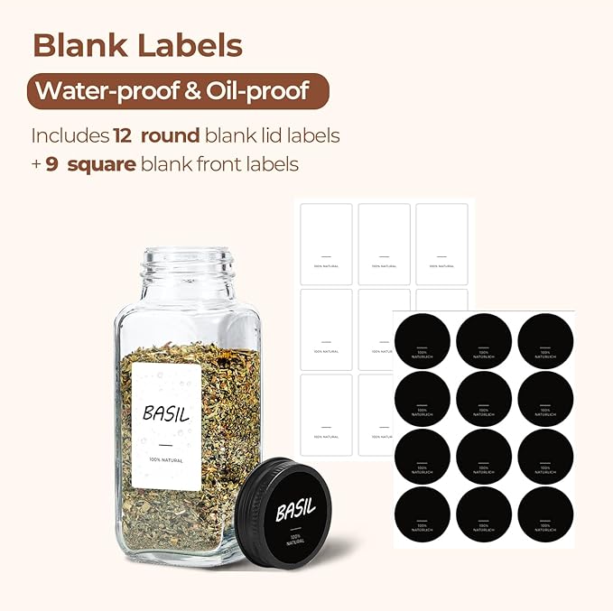 ComSaf Large Spice Jars, 6Pcs 8 oz glass spice bottle with lids, Empty Spice Containers and Square Spice Bottles, Trial Set & Supplement Set for Kitchen and Seasoning - Image 2