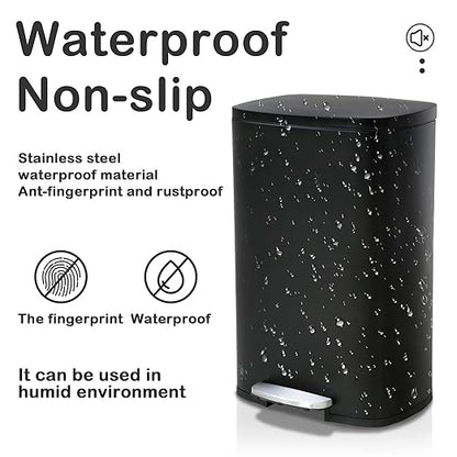 50 Liter / 13 Gallon Kitchen Trash Can with Lid, Stainless Steel Foot Pedal and Plastic Inner Bucket, Fingerprint-Resistant Soft Close Lid Garbage Can, Odor Proof Hygienic, Black, Gallom - Image 5