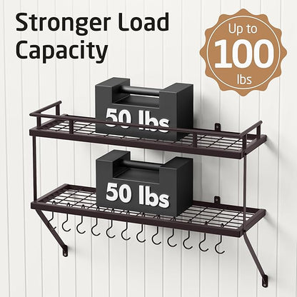 KES 30-Inch Oiled Bronze Pot Rack Wall Mounted, 2-Tier Hanging Pot and Pan Organizer with 12 Sturdy Hooks, Kitchen Wall Hanger Shelves Farmhouse Style, KUR215S75B-OB - Image 4
