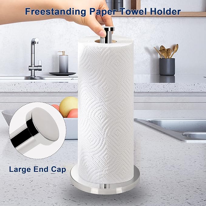 NearMoon Standing Paper Towel Holder, Kitchen Paper Towel Tissue Holder- for Bathroom Countertop, Standard or Jumbo-Sized Roll Paper (with Stainless Steel Base, Chrome Finish) - Image 4