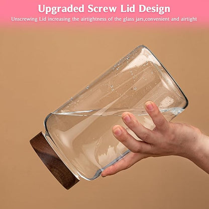 Large Glass Coffee Jars with Spoon,Round Storage Canister with Wooden Lid Clear Glass Food Jar for Pantry Sugar Tea Coffee Bean Spice Nuts Cookies Bath Salts (2300ml/77oz) - Image 5