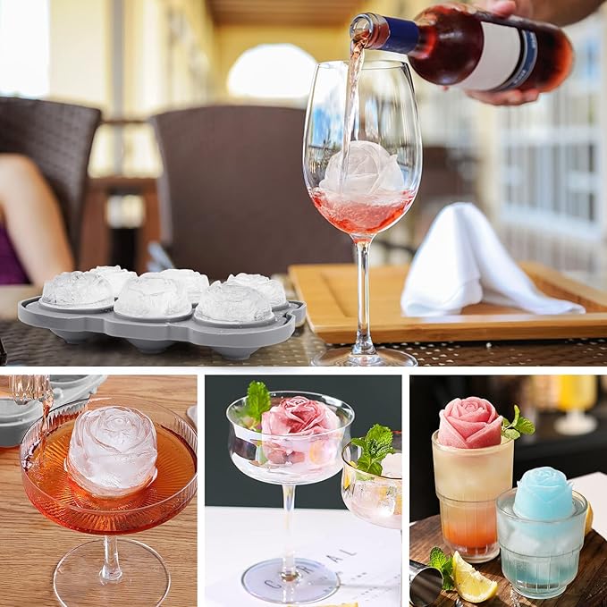 Ice Cube Tray, Mikiwon 2 inch Rose Ice Cube Trays With Covers, 6 Cavity Silicone Rose Ice Ball Maker, Easy Release Large Ice Cube Form for Chilled Cocktails, Whiskey, Bourbon & Homemade Juice - Image 5