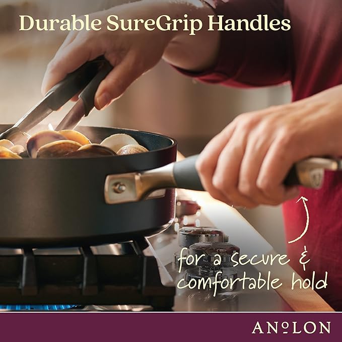 Anolon Advanced Home Hard Anodized Nonstick Sauté Pan with Helper Handle and Lid, 5 Quart - Moonstone - Image 6