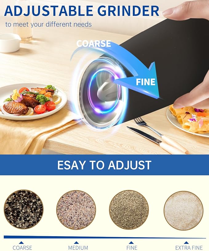 CIRCLE JOY Gravity Electric Pepper Grinder Salt Grinder Pepper Griner Mill Electric with LED Light, Battery Operated, Adjustable Coarseness, Washable 135ml Container, 1 Pcs - Image 4