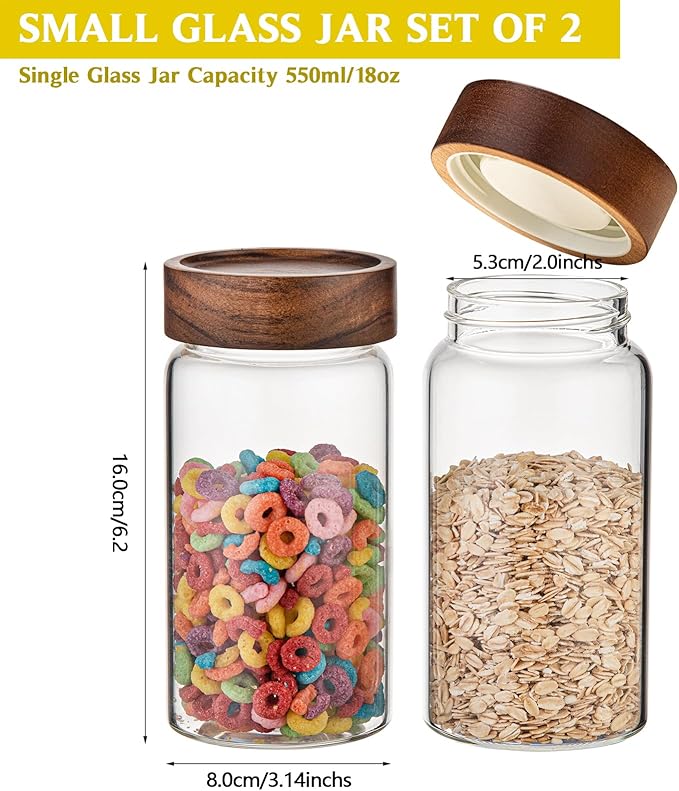 18 OZ Glass Coffee Jars with Top Screw Lid Ground Sugar Spice Herb Container Clear Glass Jar Round Food Storage Canister for Pantry Tea Coffee Bean Spice Cookies Salts (2×550ml(18oz)) - Image 2