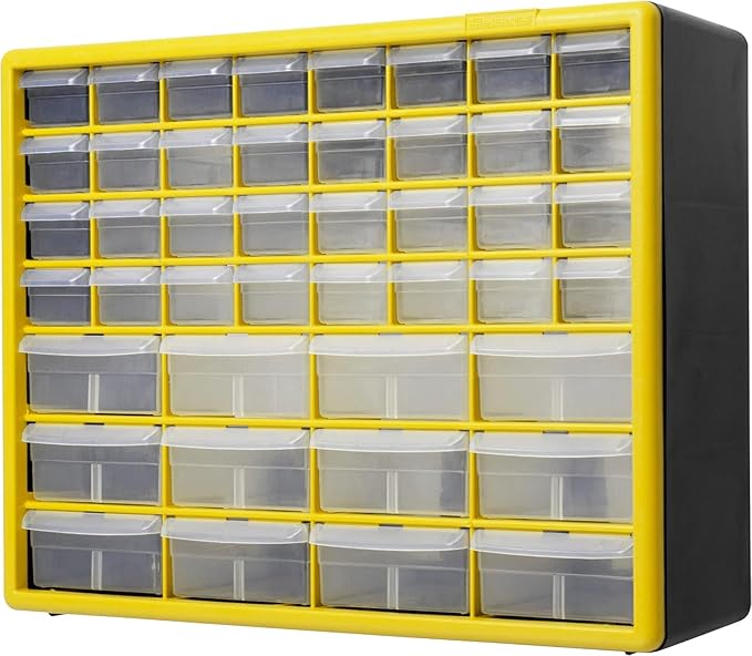 Akro-Mils 44-Drawer Plastic Drawer Storage Cabinet for Garage Organization, Bead Organizer, Building Bricks Storage, Teacher Toolbox, Makeup Organizer, 20" W x 6" D x 16" H, 10144 Yellow - Image 9
