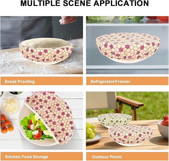 Reusable Bowl Covers for Bread Proofing（2 Large）- Cotton Beeswax Bowl Covers Reusable with Elastic Rim, Sourdough Bowl Cover for Food Storage and Food Preservation (10INCH) (honeycomb)