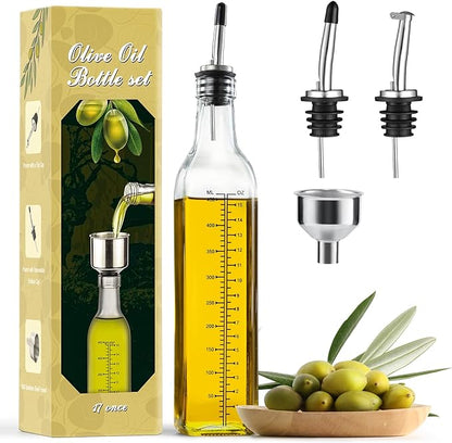 AOZITA 17oz Glass Olive Oil Dispenser Bottle - 500ml Clear -Oil & Vinegar Cruet with Pourers and Funnel - Olive Oil Carafe Decanter for Kitchen by AOZITA