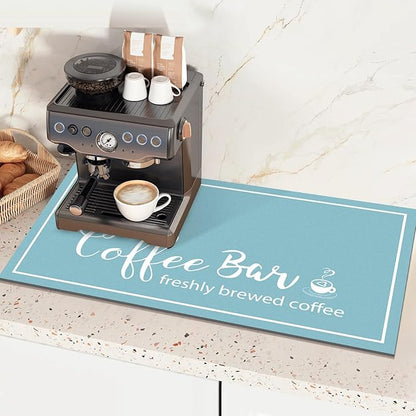 Findosom Dish Drying Mat, 17"x 32" Super Absorbent & Hide Stain Coffee Mat, Cuttable Drying Mat for Kitchen Counter, Coffee Bar Accessories, Under Dish Rack, Coffee Maker, Espresso Machine, Blue by Findosom