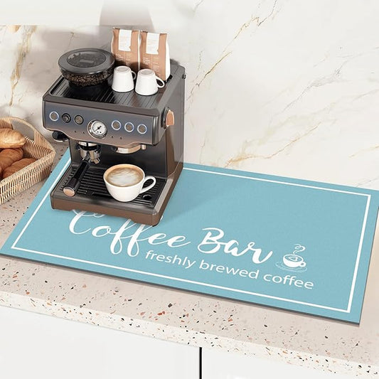Findosom Dish Drying Mat, 17"x 32" Super Absorbent & Hide Stain Coffee Mat, Cuttable Drying Mat for Kitchen Counter, Coffee Bar Accessories, Under Dish Rack, Coffee Maker, Espresso Machine, Blue by Findosom