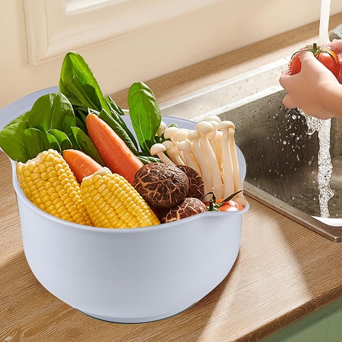 Mixing Bowls - 4 Piece Nesting Plastic Mixing Bowl Set with Pour Spouts and Handles - Non Slip Bottom and Measurement Markings (Light Gray) - Image 9