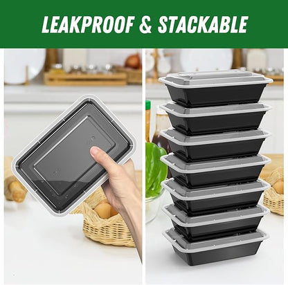 Dealusy 50 Pack (100-Piece) 38 oz Meal Prep Containers Reusable with Lids, Sturdy Leakproof & Food Safe, Microwave, Freezer, Dishwasher Safe Prep Containers, To Go Take Out Plastic Food Storage - Image 4