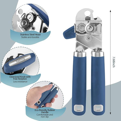 Safring Can Opener Manual, Heavy Duty Handheld Strong Can Opener with Soft Touch Handle, Sharp Blade Smooth Edge, Can Openers with Multifunctional Bottle Opener, Blue - Image 2