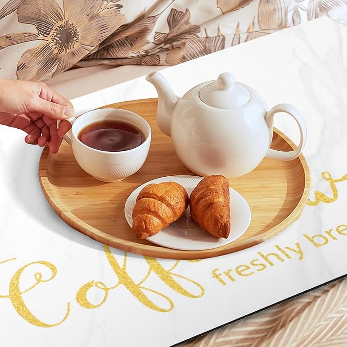 Findosom Dish Drying Mat, 12"x 20" Super Absorbent & Hide Stain Coffee Mat, Cuttable Drying Mat for Kitchen Counter, Coffee Bar Accessories, Under Dish Rack, Coffee Maker, Espresso Machine, White - Image 8