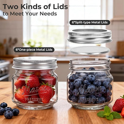 Eathtek 8 oz Glass Mason Jars with Regular Lids, 6 Pack 240 ml Canning Jars With Labels, Tags & Twine for Jam Jelly Spice Honey Herbs, Shower Favors Food Storage Wedding & Party Decor