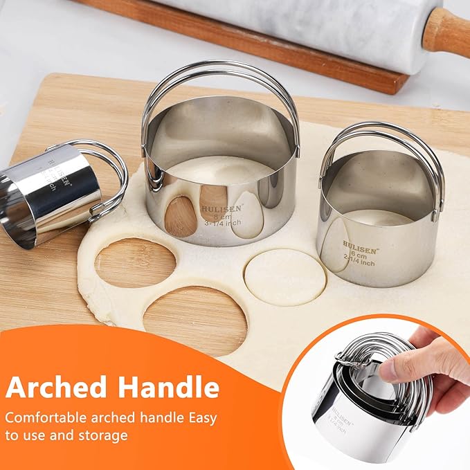 HULISEN Stainless Steel Biscuit Cutter Set, Pastry Scraper and Dough Blender, Sturdy & Long-Lasting with Ergonomic Rubber Grip, Professional Baking Dough Tools, Gift Package (3 Pcs/Set) - Image 4
