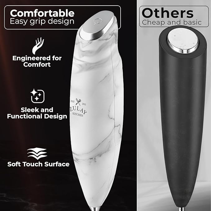 Zulay Kitchen Patented Tornado Triple Whisk Milk Frother with 4 Duracell Batteries – Handheld Foam Maker for Coffee, Lattes, Matcha & Hot Chocolate – Rich, Creamy Froth in Seconds - Marble - Image 4