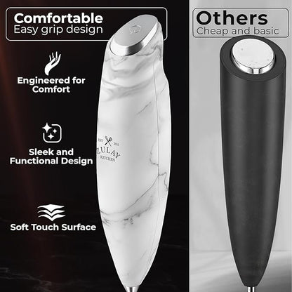 Zulay Kitchen Patented Tornado Triple Whisk Milk Frother with 4 Duracell Batteries – Handheld Foam Maker for Coffee, Lattes, Matcha & Hot Chocolate – Rich, Creamy Froth in Seconds - Marble - Image 4