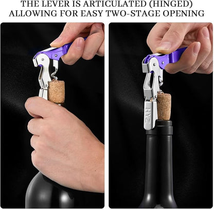 HYZ 2-Pack Wine Opener Waiter Corkscrew, Professional Wine Key for Servers, Bartender with Foil Cutter, Manual Wine Bottle Opener Double Hinged (Lupine) - Image 4