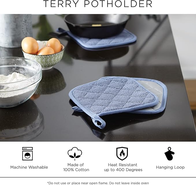 DII Basic Terry Collection Quilted 100% Cotton, Potholder, Gray, 3 Piece - Image 6
