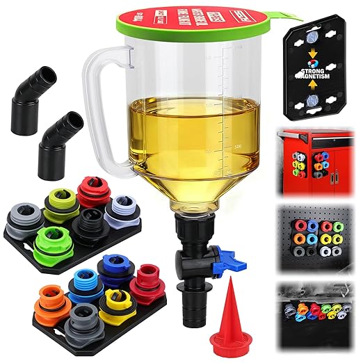 18-Piece Engine Oil Funnel Kit, 1.59QT/1.5L Automotive Oil Funnel Set with 12 Adapters, Elbow Fitting, Arrow Screen and Magnetic Storage Hooks Tray, Compatible with GM, Ford, BMW, Audi, Land Rover Etc by SEDY