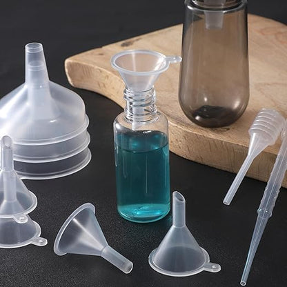 14 PCS Small Funnel for Filling Small Bottles Mini Funnels Clear Plastic Tiny Funnel Kit with Droppers for Kitchen Bottles Lab Essential Oils Perfume