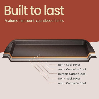 Cookie Sheet with Wire Rack Set, 2-Piece Nonstick Brown Marble Carbon Steel Pan & Cooling Rack, Space-Saving Stackable Set, PFOA, PFOS, PTFE Free, Oven Safe Up to 450°F, 17.4" Pan & 14.7" Rack - Image 8