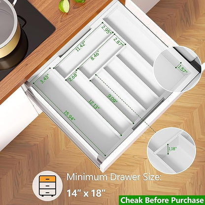 Pipishell Bamboo Expandable Drawer Organizer for Utensils Holder, Adjustable Cutlery Tray, Wood Drawer Dividers Organizer for Silverware, Flatware, Knives in Kitchen, Bedroom, Living Room (White) - Image 2