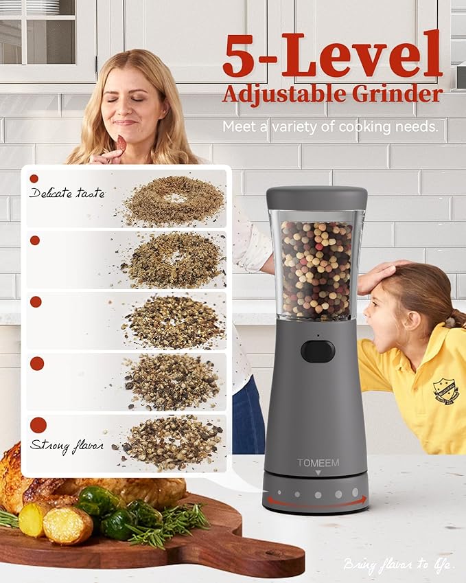 Electric Salt and Pepper Grinder Set with Storage Base, Stainless Steel Rechargeable Salt and Pepper Grinder Set with 4.5 oz Large Capacity, 1.8" Wide Mouth, Adjustable Coarseness, Ideal for Kitchen - Image 2