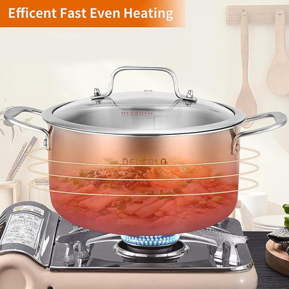 DELARLO Tri-Ply Stainless Steel 6QT Pot with Lid, Induction Ready, 6 Quart with Lid, Durable, Noodle Pot, 18/10 Heavy Duty for Cooking, Suit for All Stove, Up to 600℉(Lids 300℉) - Image 4