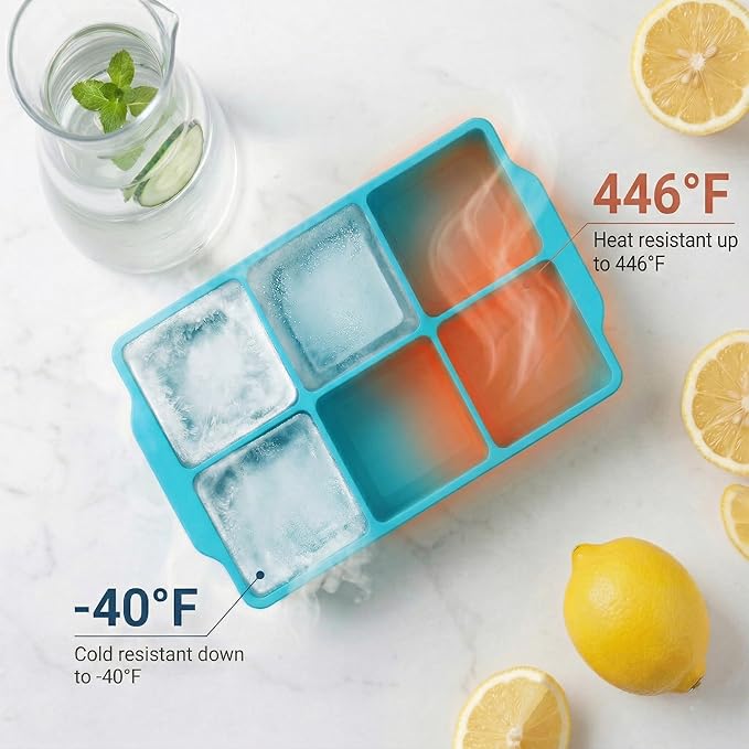 KitchFort Large Silicone Ice Cube Tray (2-Pack), Easy Release 2" Big Ice Cubes - Cocktail, Whiskey Ice Cubes Mold - Ice Trays for Freezer with Lid - Stackable Silicone Ice Tray - Turquoise - Image 6