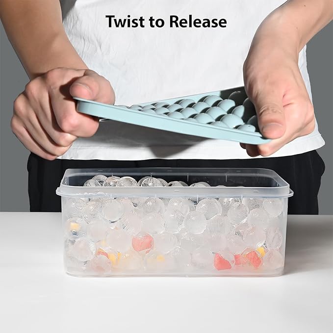 Ice Cube Trays with Lid and Bin, 0.8 IN Small Round Ice Cube Mold - Easy Release Stackable Ice Ball Maker for Cocktail,Whiskey and Drinks, BPA-Free(0.8in/64 balls&box) - Image 6
